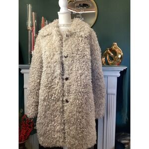 Lulus Faux Fur Coat XS Beige Curly Sherpa Button Front Coat